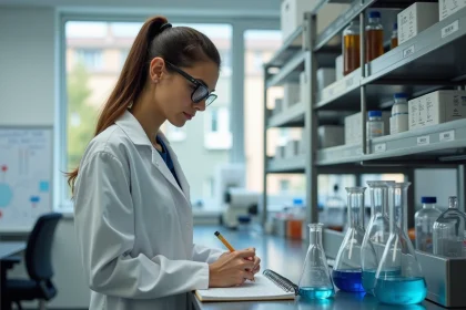 Chercheuse en laboratoire universitaire examinant un échantillon scientifique, illustrant l'objectif principal de la recherche