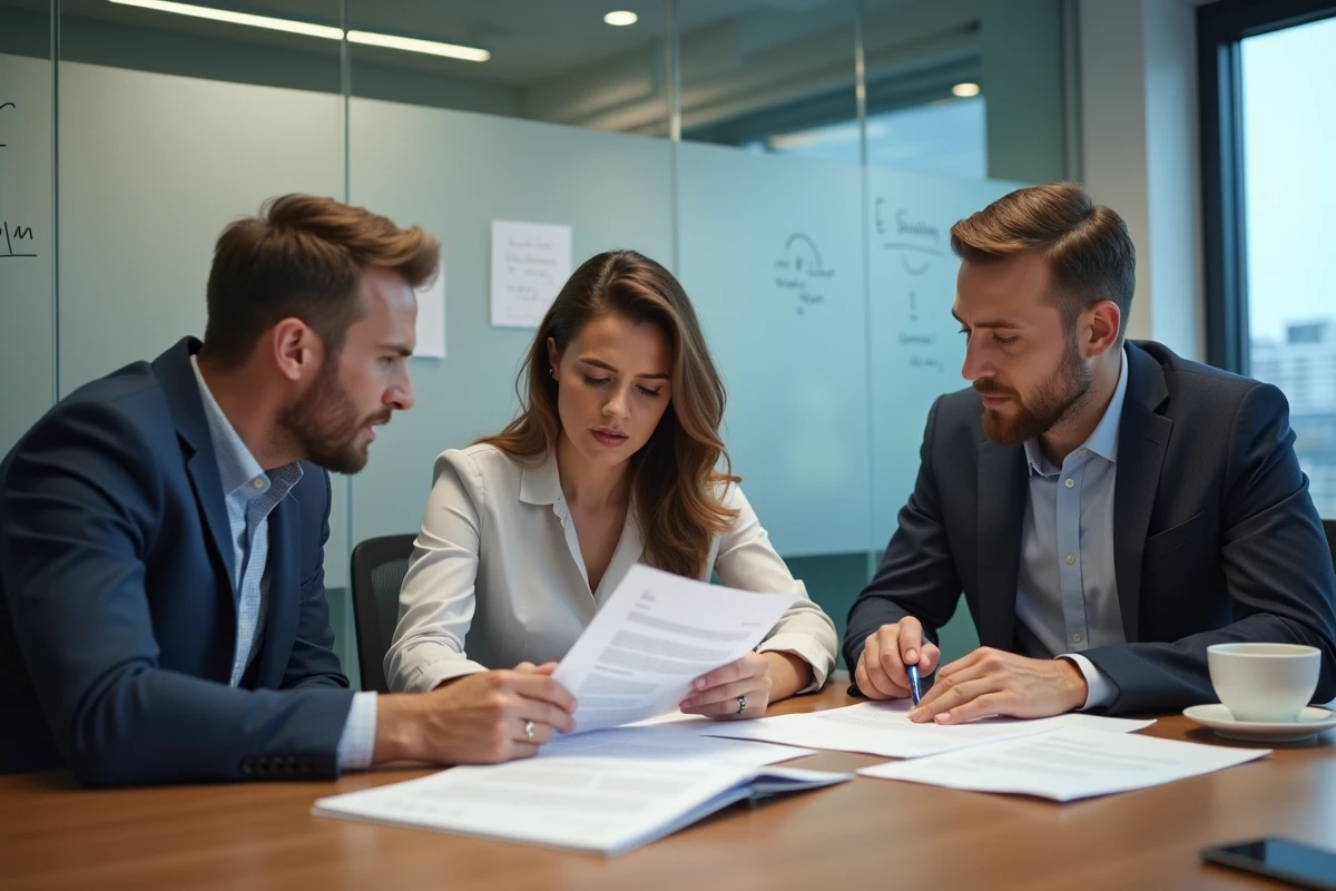 Équipe professionnelle réunie autour d'une table examinant une circulaire administrative, définition et signification du terme circulaire