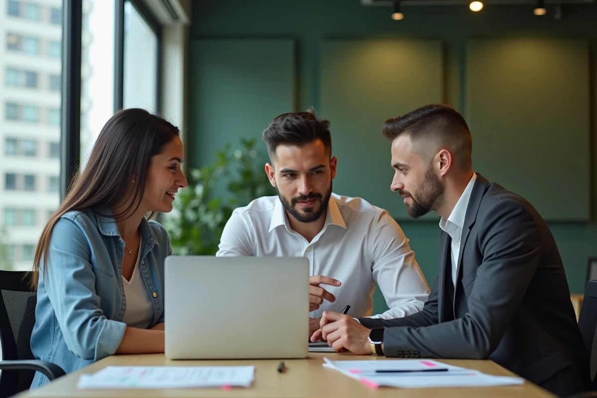 Équipe de professionnels travaillant à distance dans un espace de coworking moderne et collaboratif