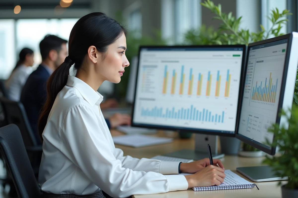 Responsable formation saisissant des données sur un tableau de bord de suivi des formations professionnelles des salariés